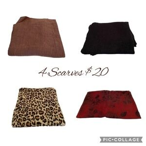 4 Infinity Scarves, Animal Print, Black, Burgundy and Black, Dusty Rose
